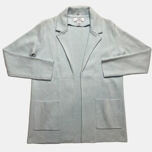 Magaschoni Sweater Jacket Womens Small Baby Blue Open Patch Pockets Blazer